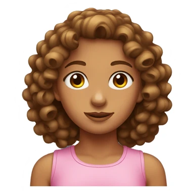 Tanned girl with brown curly hair, wearing pink with brown eyes  sticker