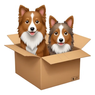 Shetland sheepdog and brown aussie in a box sticker