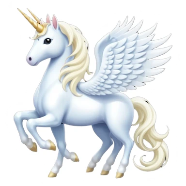 All white Cinematic Noble Unicorn with wings, slender with a flowing mane and tail and spiraled horn sticker