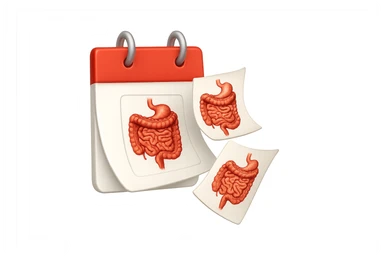 emoji stile iphone di un calendario con fogli che volano insieme, sui fogli ci sono disegnati degli intestini anatomici, iperrealistico 4k, isolato su sfondo bianco sticker
