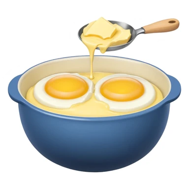 baking preperation with mixing bowl with uncracked eggs and butter sticker