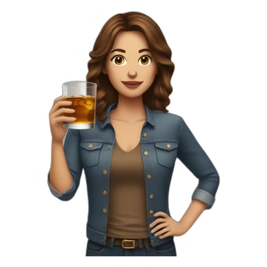 Woman brown hair drink whisky sticker