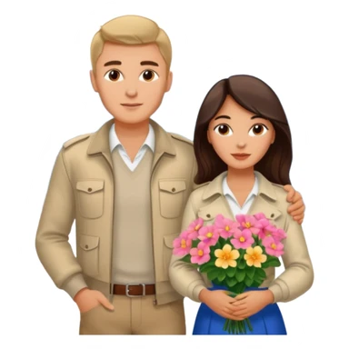 Couple traveling in Montenegro russian man and elegant  Latina girl delicate flowers and mountains in the background  sticker