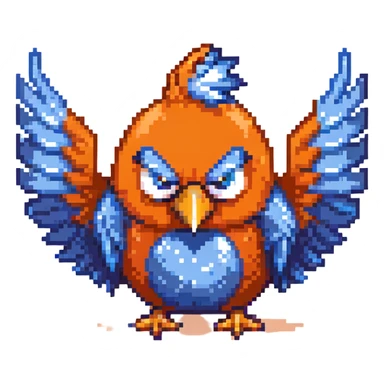 angry bird with blue feathers flapping wings sticker