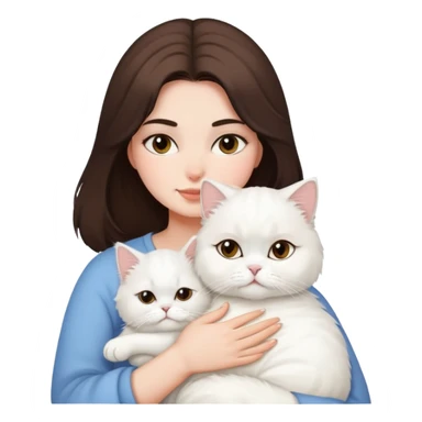 Brunette woman snuggling white Persian cat  sticker