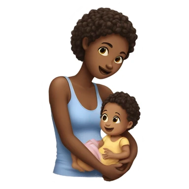 a short girl playing with a baby sticker