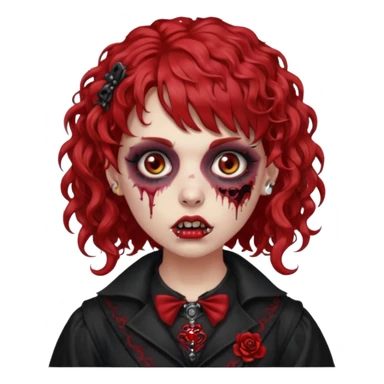 zombie girl red hair cacheado médio e franja, com piercings na boca, nariz e sobrancelha,  roupa gótica  sticker