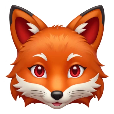 red fox face with heart shaped eyes, vibrant red fur, emoji style sticker
