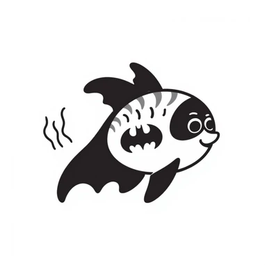 a fish dressed as Batman, hand-drawn doodle style sticker
