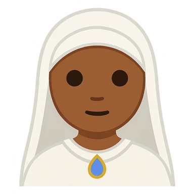 Edit the image of Virgin Mary to have medium brown tanned skin with simplified emoji traits, a round face, minimal details, large eyes, and a small mouth. Remove the background. The style should resemble a simplified emoji look with minimal details and a clean appearance. sticker
