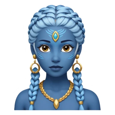 Draw a Na’vi female with glowing blue skin, white forehead markings, braided hair, gold earrings & a calm gaze. sticker