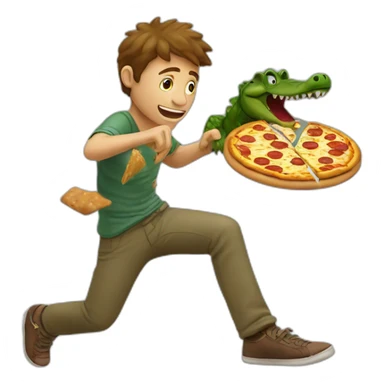Guy kicking Crocodile while eating pizza sticker