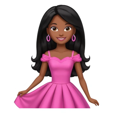 Make skin Darker skin Black barbie, long black  hair, pink dress sticker