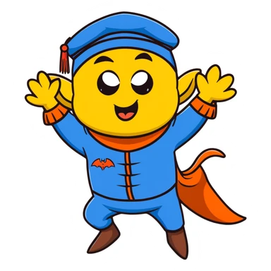 Wicked witch's flying monkey minion with bat wings, grimacing face, wearing blue uniform and fez cap sticker