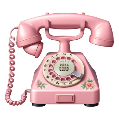 "A vintage pink rotary telephone with intricate floral details and a soft ribbon bow, watercolor style." sticker