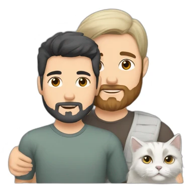 Uzbek white guy with beard and short black hair and brown eyes carrying a grey and white Siberian cat sticker