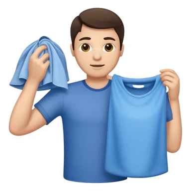 brunette man holding laundry sticker