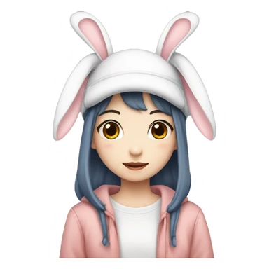 Girl from kpop group new jeans in cute outfit with bunny ear hat sticker