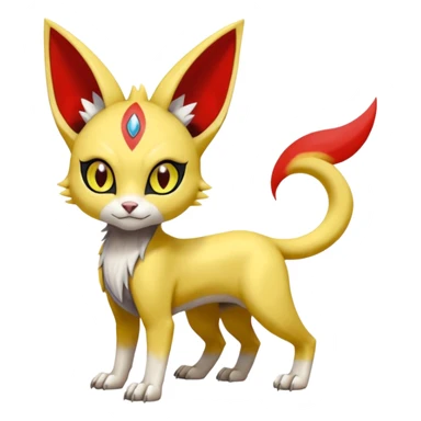 Shiny smooth glossy Meloetta-Sphynx-Lykoi-Sergal-Renamon-Wargreymon-Pokémon-Digimon-Fakémon-fusion-hybrid-creature sticker