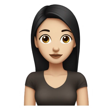 White girl with brown eyes and black hair having coffe sticker