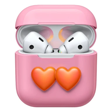 an airpods case filled with two pink and orange hearts instead of headphones sticker