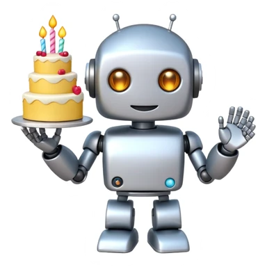 The cute robot is holding dessert in its hands, 3d emoji sticker