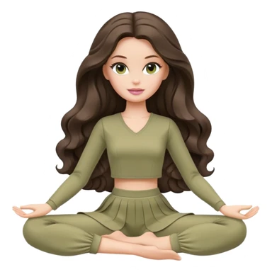 A white Barbie girl with long dark brown wave hair in a pale olive clothes Sitting on the splits sticker