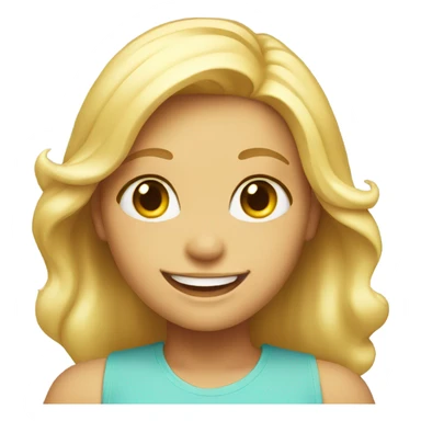 Blonde smiling girl with sunshine face sticker