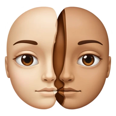 face split into two halves, one half realistic, other half art style sticker