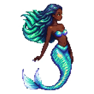 Dark-skinned mermaid with glowing iridescent tail in ocean setting sticker