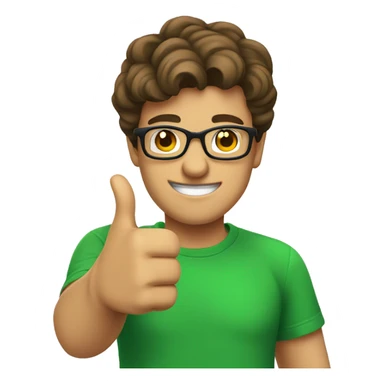 male nerd brown hair thumbs up using green t-shirt sticker