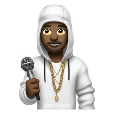 a rapper with a mic in his white , dressed like a rock member sticker
