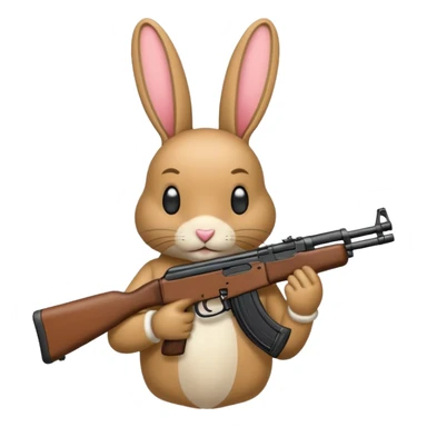 Crea un emoji de un conejo sosteniendo una  Ak47 con pasamontañas enojado negro sticker