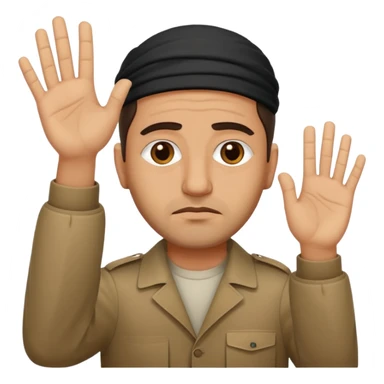 surrenders, depict an Iraqi with a sad face and raised hands sticker