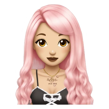 hime gyaru girl, long straight pink and blonde hair, tattoos, dark makeup,  sticker