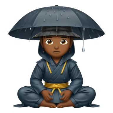 Samurais in Hat, Samurai kneeling under rain hat sticker