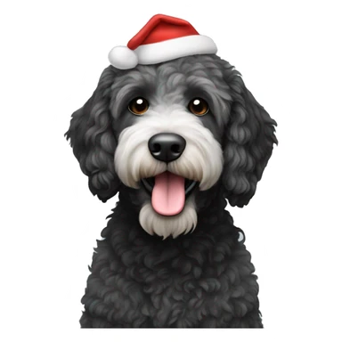 Black and white labradoodle wearing a Santa hat sticker