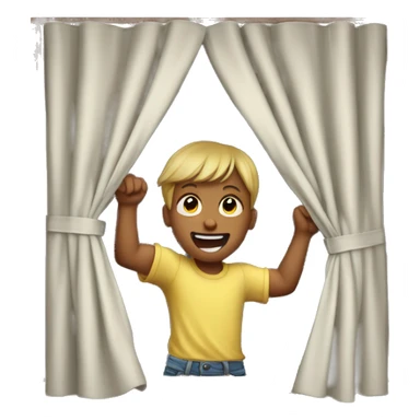 Kid ripping down curtains from window sticker