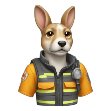 a jackrabbit terrier dog who works as a firefighter and wears a bulletproof vest sticker
