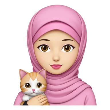 wanita hijab pink dengan 1 kucing sticker