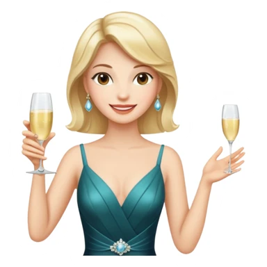 A confident woman in an evening dress raises her champagne glass with a calm, joyful smile. sticker