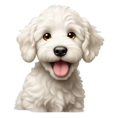 Playful white labradoodle puppy sticking its tongue out  sticker