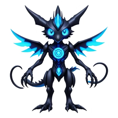 futuristic dark shadowy evil neon-glowing Fakémon-Digimon-hybrid-creature (full body) sticker