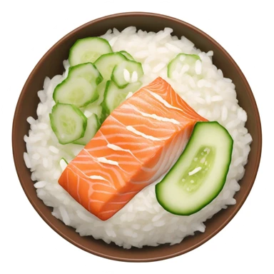 Salmon rice cucumber bowl, with mayo sticker