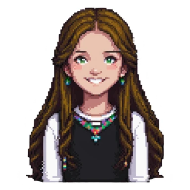 pixel art of a girl with long hair smiling sticker