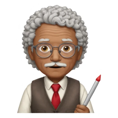 old man teacher, brown skin, curly grey white hai, wearing glasses, brown vest, red tie hold chalk on hand sticker