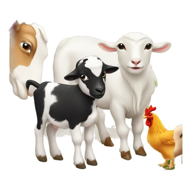 A calf, a goat and a chicken on a farm  sticker