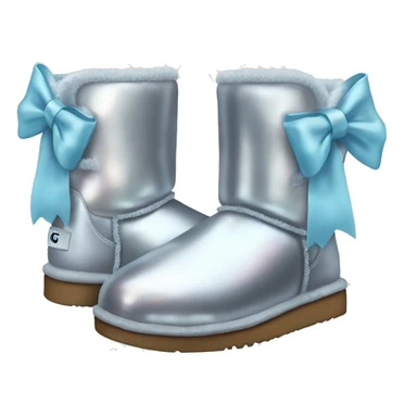 Realistic silver iridescent Ugg boots with pastel blue bow. sticker