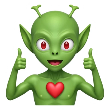 Alien with heart eyes and mouth wide open and two thumbs up sticker