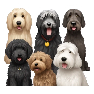 Black goldendoodle, old English sheepdog, brown goldendoodle, black Irish wolfhound together  sticker